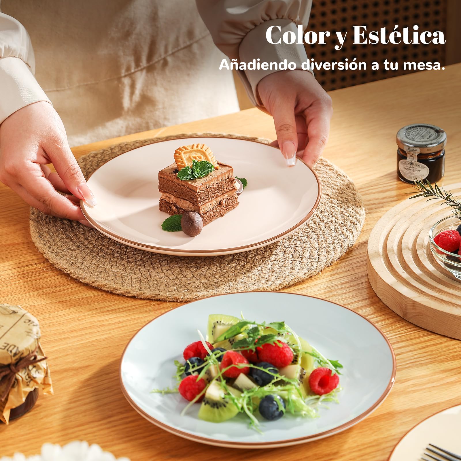 AHX Platos Postre Colores Plato Ceramica - Juego de 6 Platos para Ensalada en Estilo Multicolor - Set Platos de Desayuno - Platos Llanos Pequeños para Servir Aperitivos | Postres | Ensaladas - 20 cm