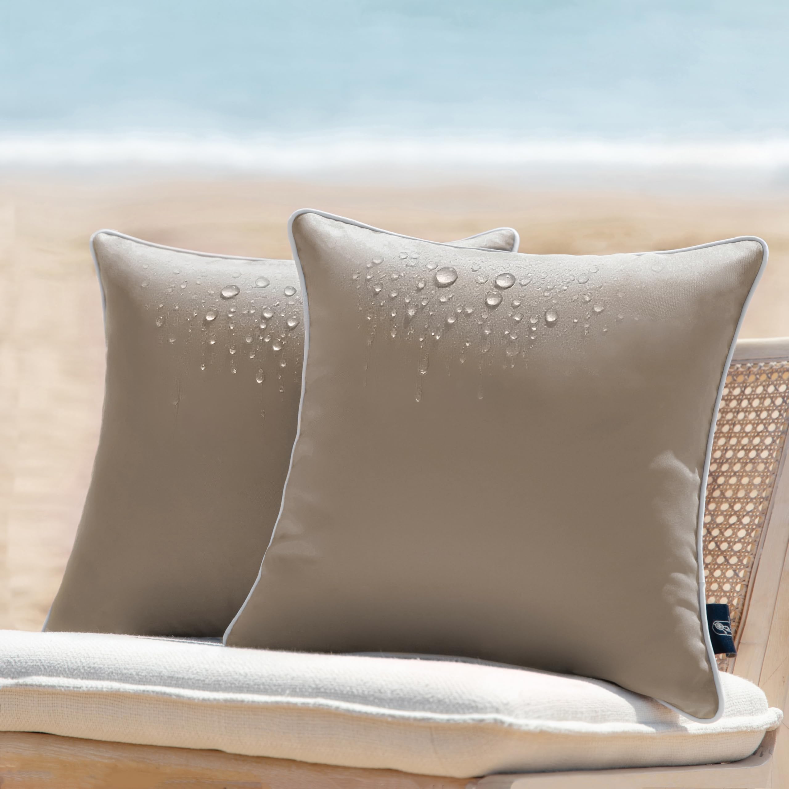 Phantoscope Pack of 2 Outdoor Waterproof Solid Throw Decorative Pillow Cover Decorative Square Outdoor Pillows Cushion Case Patio Pillows for Couch