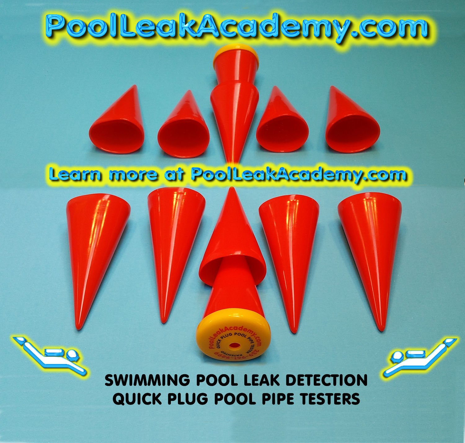 THE Pool Leak Academy Swimming Detection DYE Testing Cones- Quick Plugs Set of 6