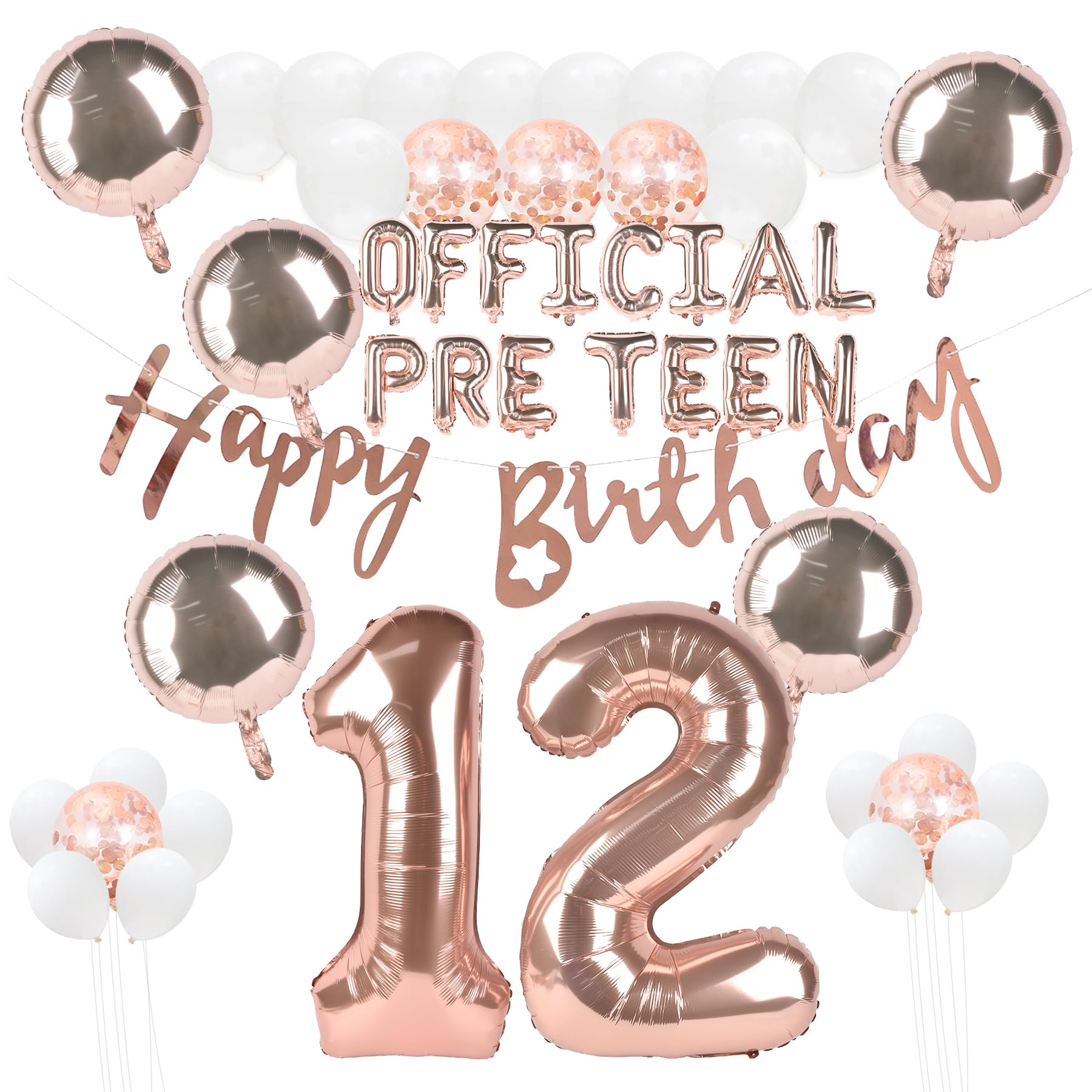 HAIOPS 12th Happy Birthday Balloons Girl Decoration Official Pre-Teen Birthday Balloon Banners Party Supplies