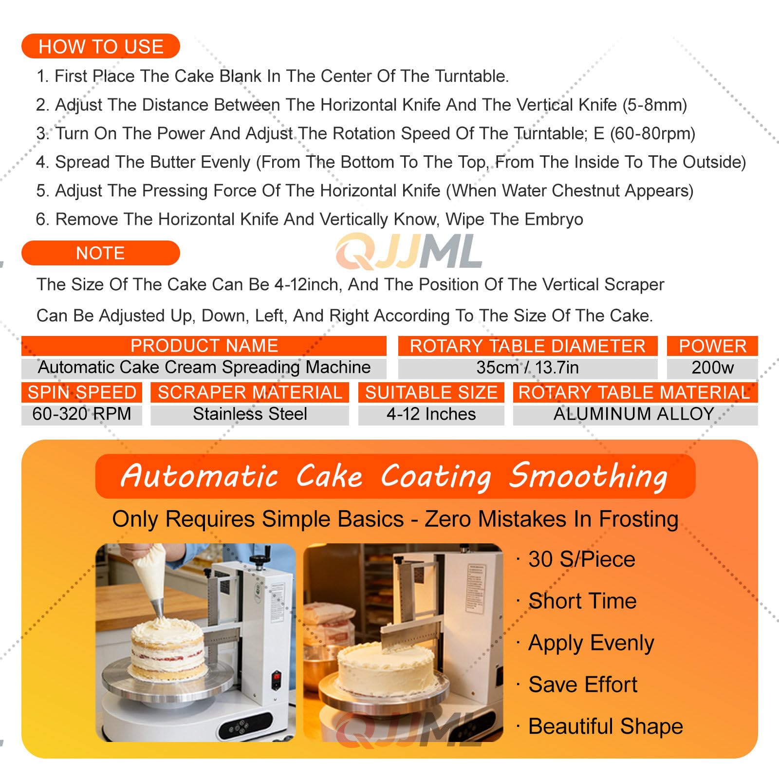 Machine À Décorer Les Gâteaux 200w, Machine Automatique D'étalage Crème pour Gâteaux, Machine À Glacer Les Gâteaux 4 À 12 Pouces, 60 À 320 TR/Min, avec Kit Lisseur Et Racloir À Gâteaux
