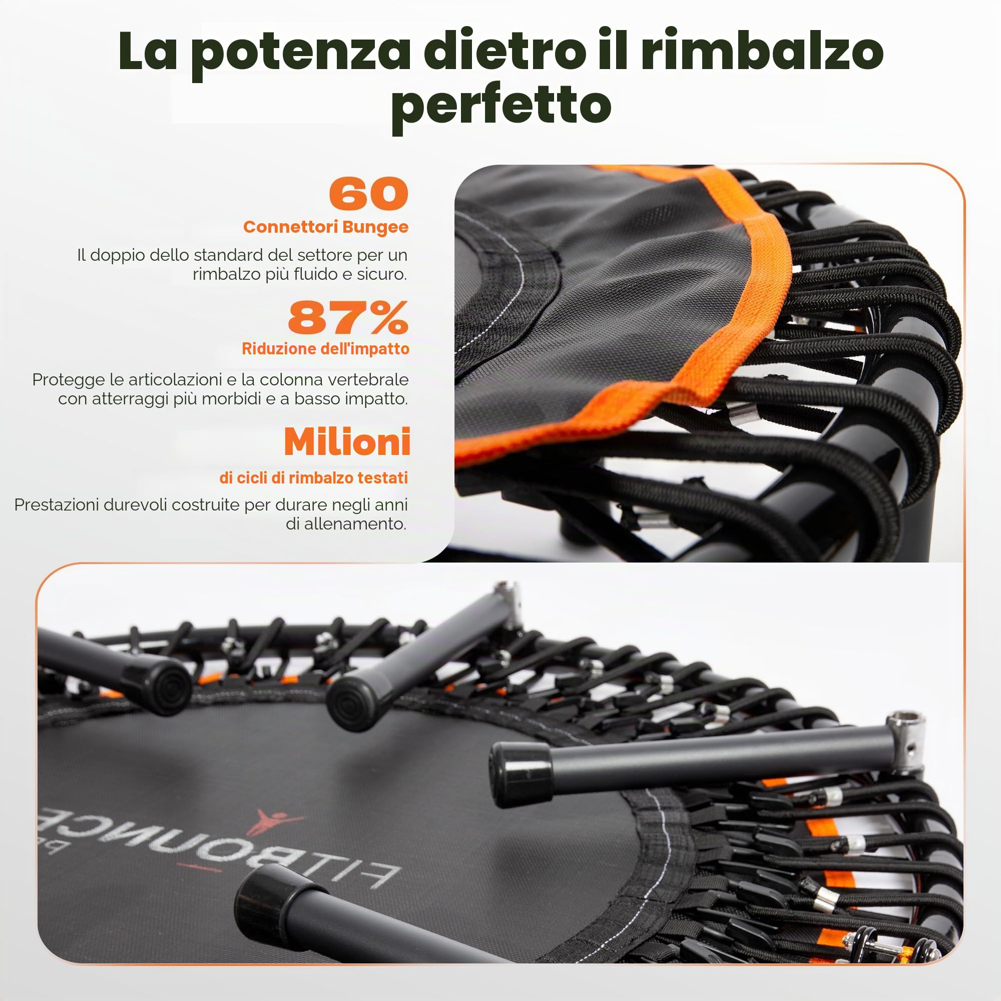 FIT BOUNCE PRO Mini Trampolino Elastico Fitness Professionale Comprensivo di Custodia e Dispositivo di Conteggio dei rimbalzi. Compreso DVD Fitness