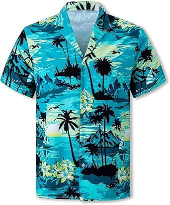 Cromoncent Hawaiian Shirt for Boy&Men Short Sleeve Cuban Collar Tropical Holiday Summer Beach Shirts