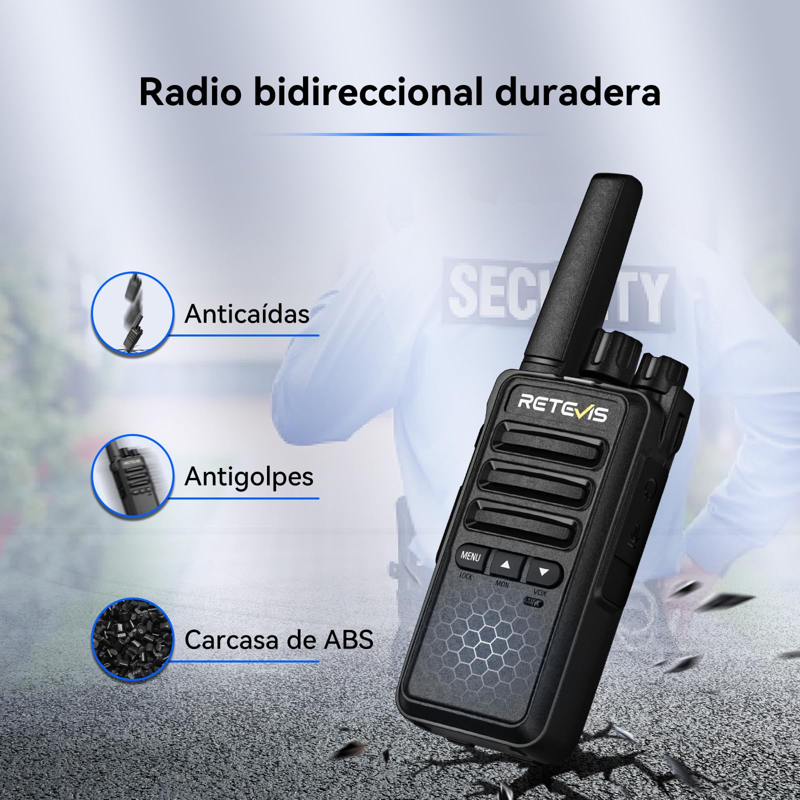Retevis RT668B Walkie-Talkie sin Licencia, Radio Bidireccional PMR446 con Auriculares, USB-C, 16 Canales, Recargable, Ideal para Seguridad, Restaurantes y Almacenes. (con Cargador de 6 vías)