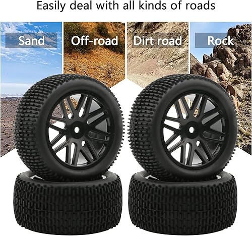 Miniatura 5 de Paquete de 4 ruedas RC, 110 RC, neumáticos RC 110 todoterreno de goma y llanta HEX de 0.472 pulgadas, color negro con insertos de espuma para