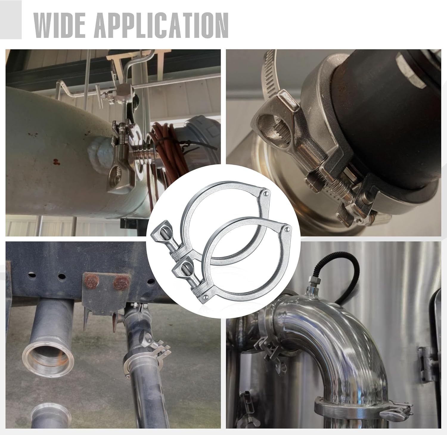 Stainless Steel 304 Sanitary Clamp Single Pin Tri Clamps Clover with Silicone Gaskets (Tube OD: 6")