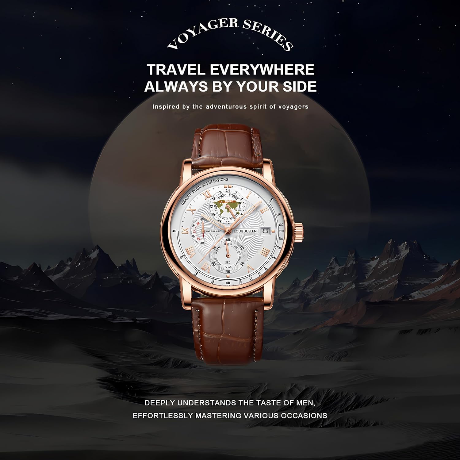 Men's Quartz Watch with Subdials Stainless Steel Analog Wrist Watches Date Display Waterproof Luminous Chronograph Watch for Men, Black/White/Green Dial, Leather/Stainless Steel Band