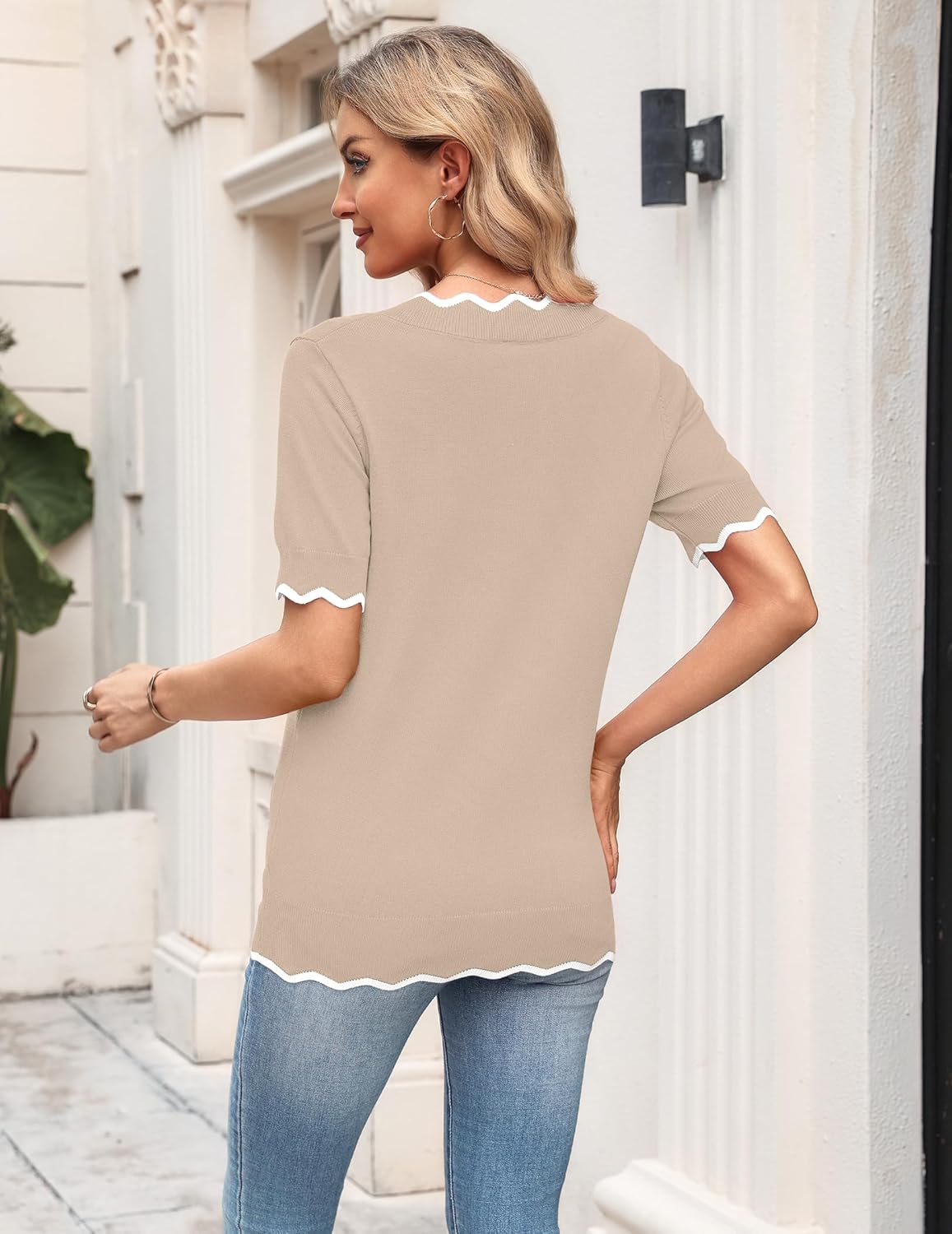 Zeagoo Women's Short Sleeve Sweater 2026 Spring Summer V Neck Lightweight Tops Dressy Blouses Business Casual Outfits - Image 3