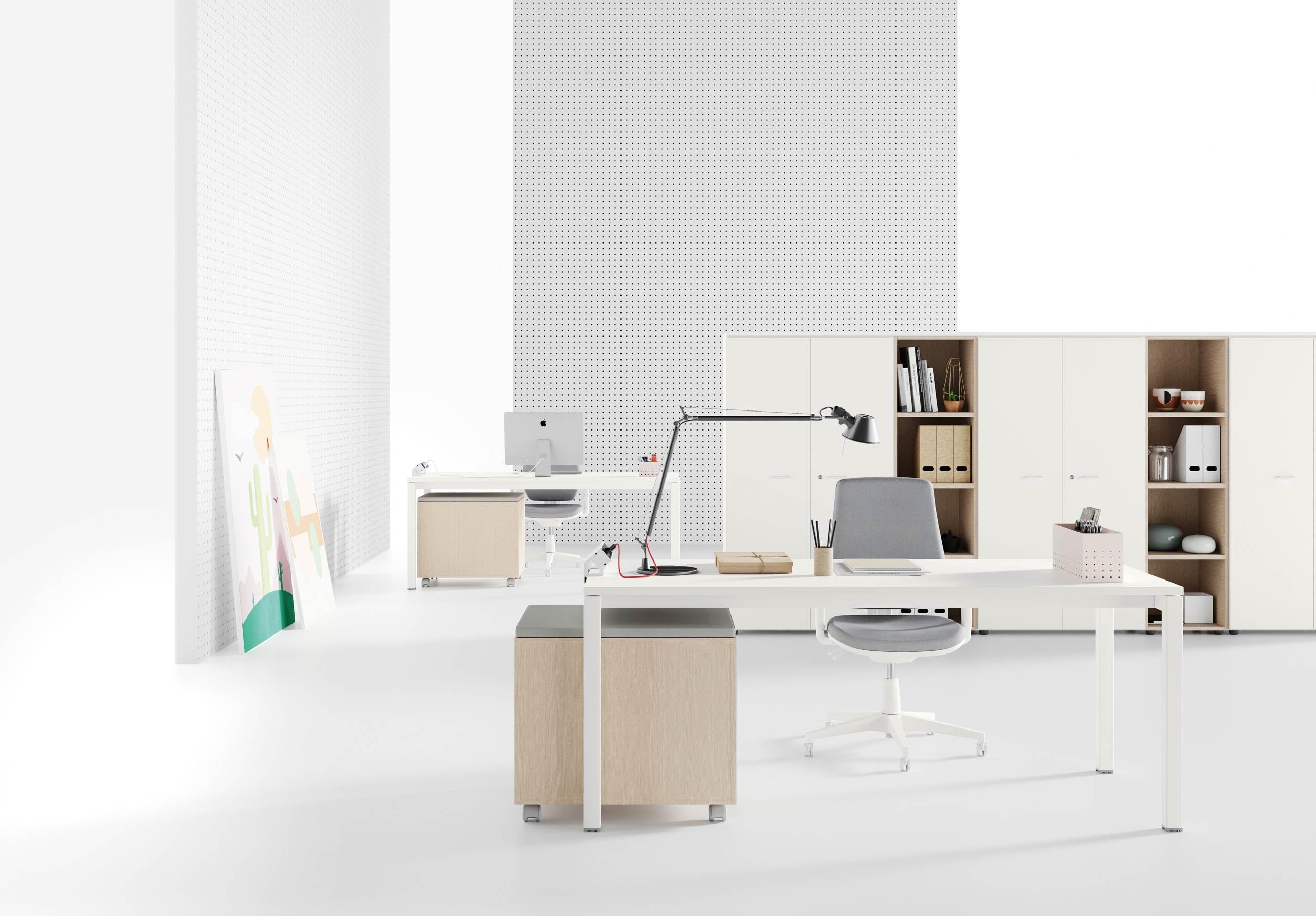 FBasic Scrivania Operativa Ufficio - Struttura metallo BIANCO e Piano legno BIANCO - 180x80x74