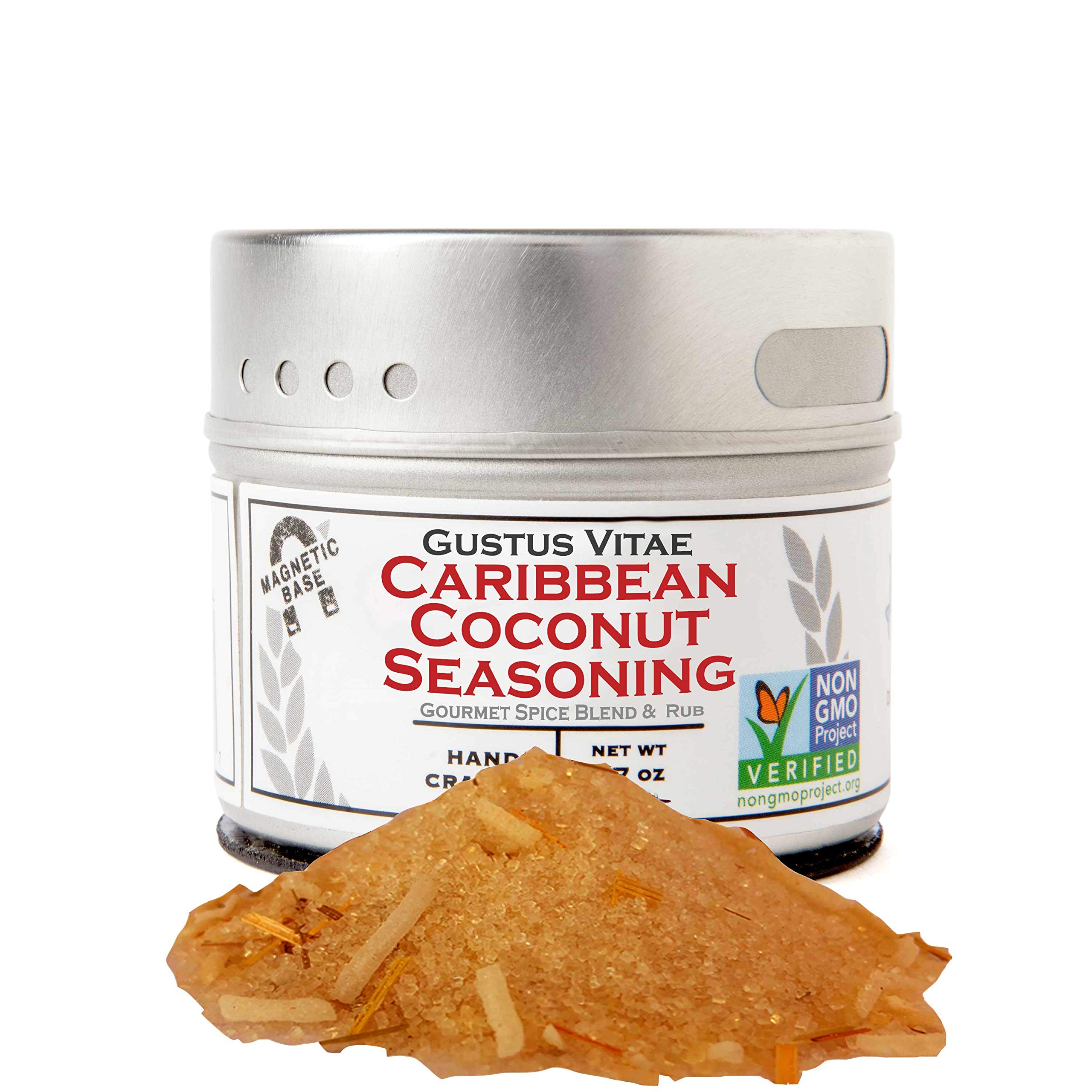Caribbean Coconut Seasoning & Rub | Authentic Artisanal Gourmet Spice Mix | All Natural, Non GMO | Sustainably Sourced, Ultra Premium Seasoning | Hand Crafted Spices, Made in Small Batches | GLP-1 Friendly | Made in USA | Magnetic Tin | Gustus Vitae | #44