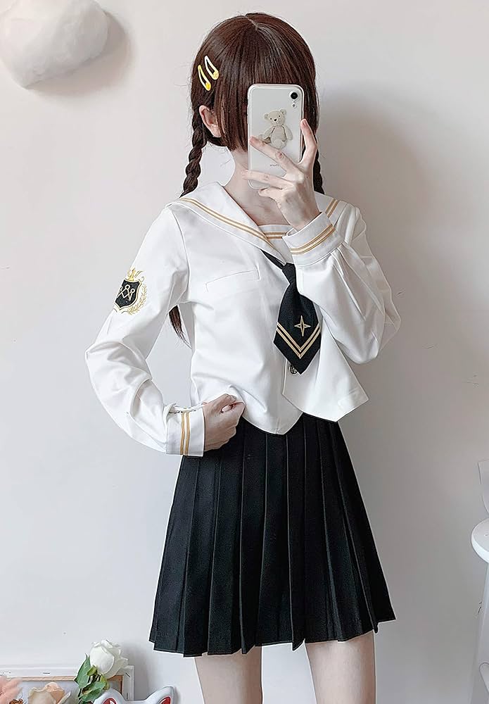 Amazon.co.jp: 【まるこの猫柳】黄二本 教皇 白 セーラー服 長袖