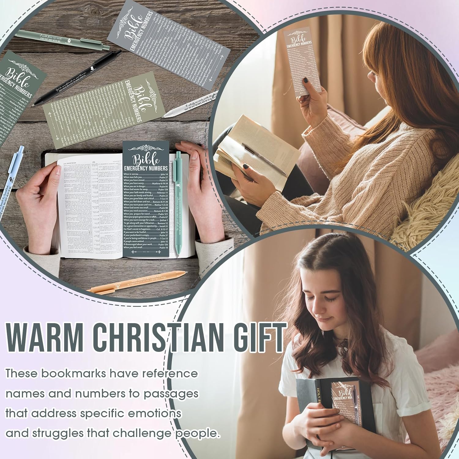 200 Set Christian Church Gifts 200 Bible Verse Pens Bulk 200 Bible Emergency Numbers Bookmarks Religious Pens Church Visitors Gifts for Men Women(Boho Colors,Classic Style) - Image 5