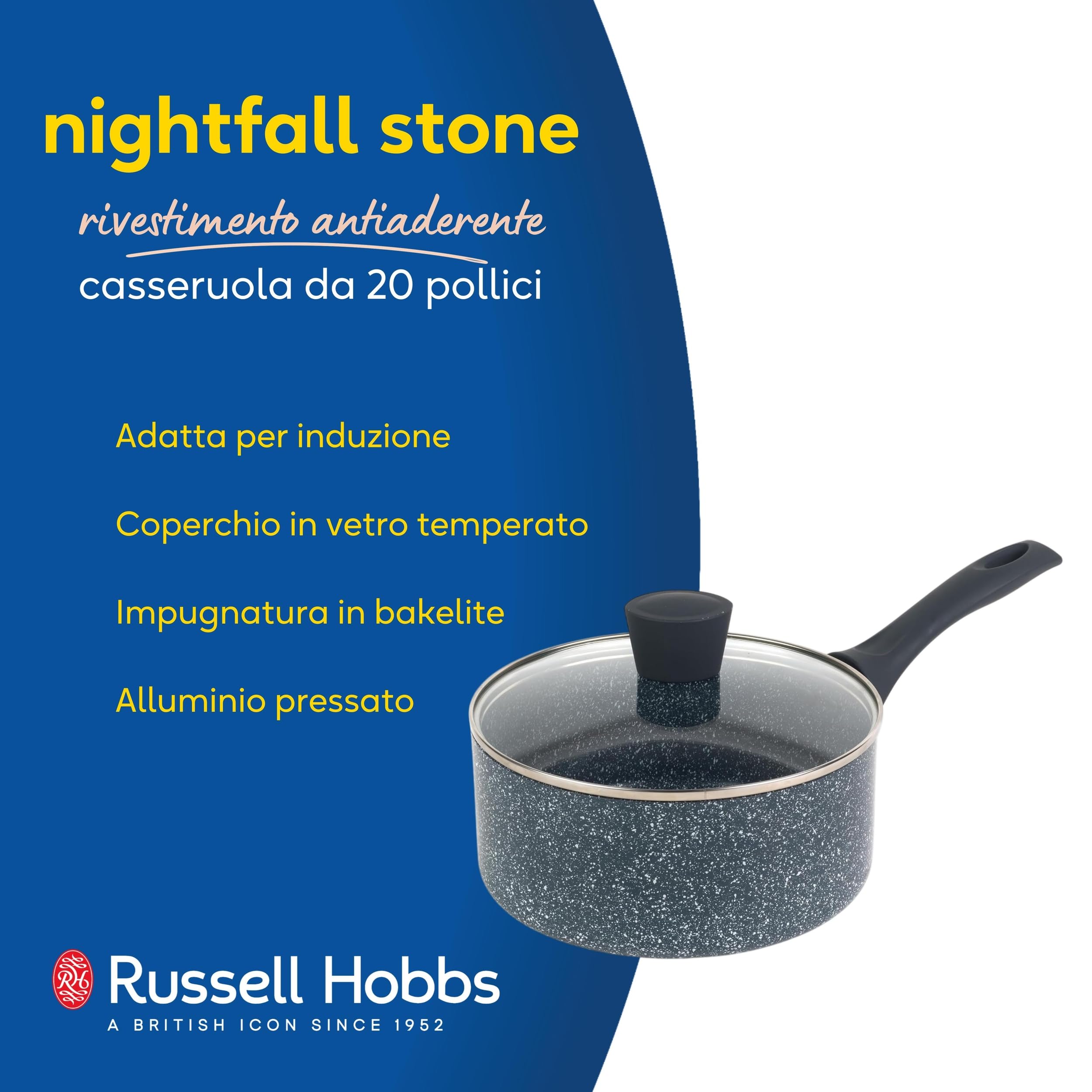 Russell Hobbs RH00846EU Nightfall Stone 20cm Fornello a doppio strato in alluminio pressato antiaderente, inclusa induzione, meno cottura dell'olio, manico in bachelite morbida, marmo blu