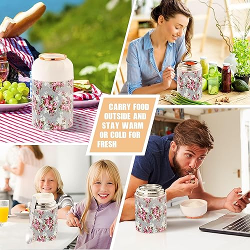 Miniatura 7 de Roses Flowers - Tarro de comida con cuchara de acero inoxidable aislado al vacío, termo de 17 onzas para adultos