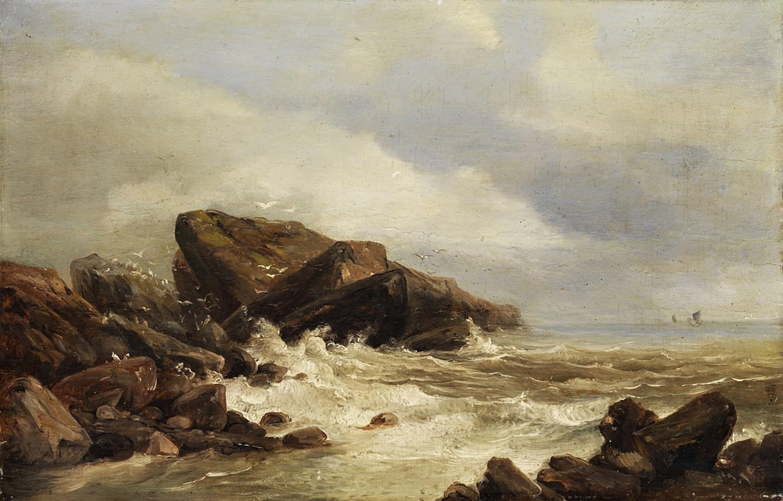 SERENDIPITP Vintage Wall Art Canvas Nordic Poster Canvas Print Picture Rocks in the Surf by Achenbach Wall Art Poster for Home Decor 60x90cm