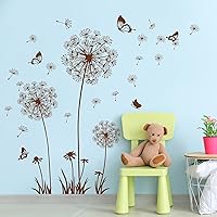 Vista 5 de Calcomanías de pared extraíbles 3D de diente de león, flores y mariposas voladoras, murales autoadhesivos, despegar y pegar, decoración de dientes