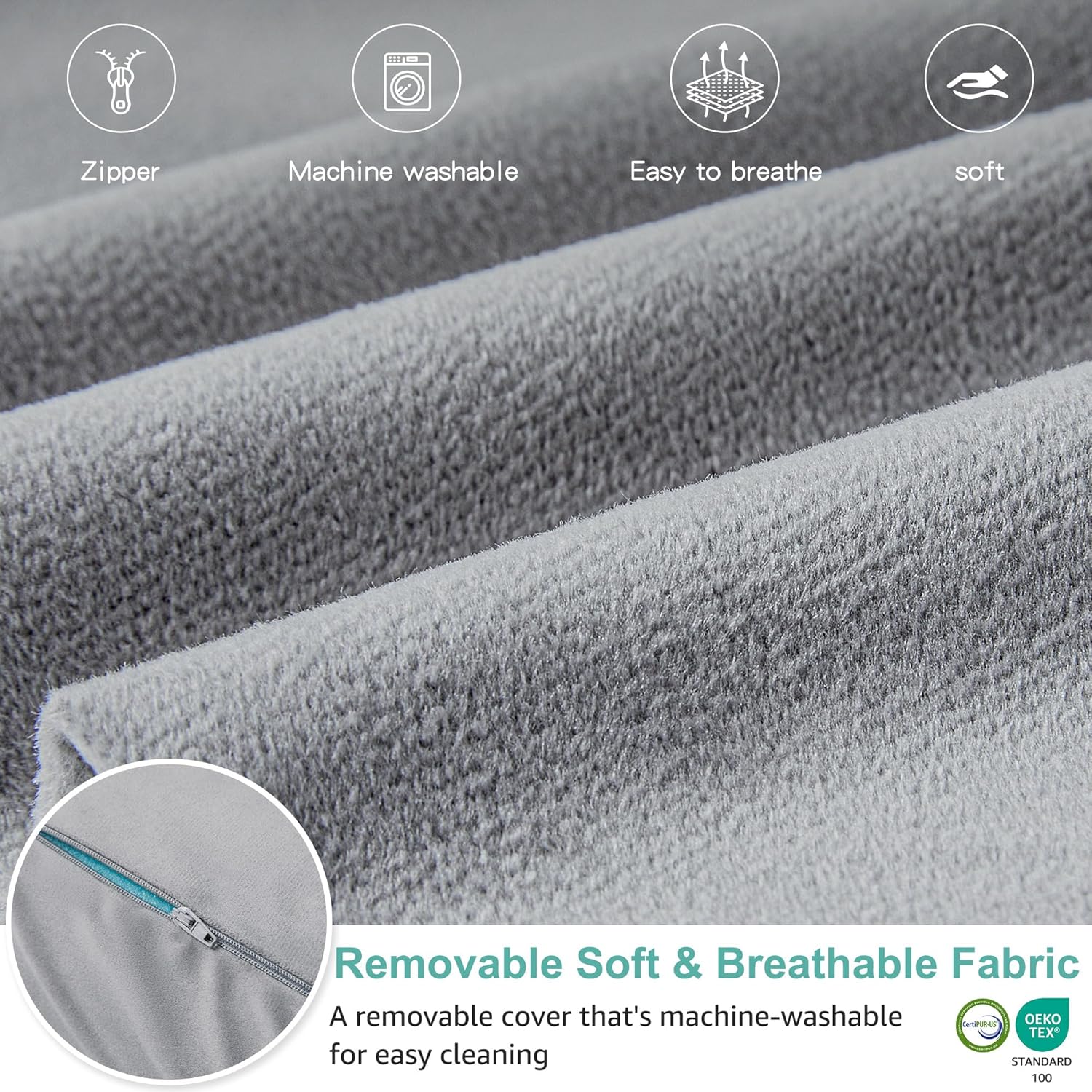 Reading Pillow for Sitting in Bed Adult Multi-Function Grey Back Pillow Bed Chair with Arm Rest Big Pockets, Backrest Support Pillow for Gaming/Resting/TV/Bedrest/Couch/Floor