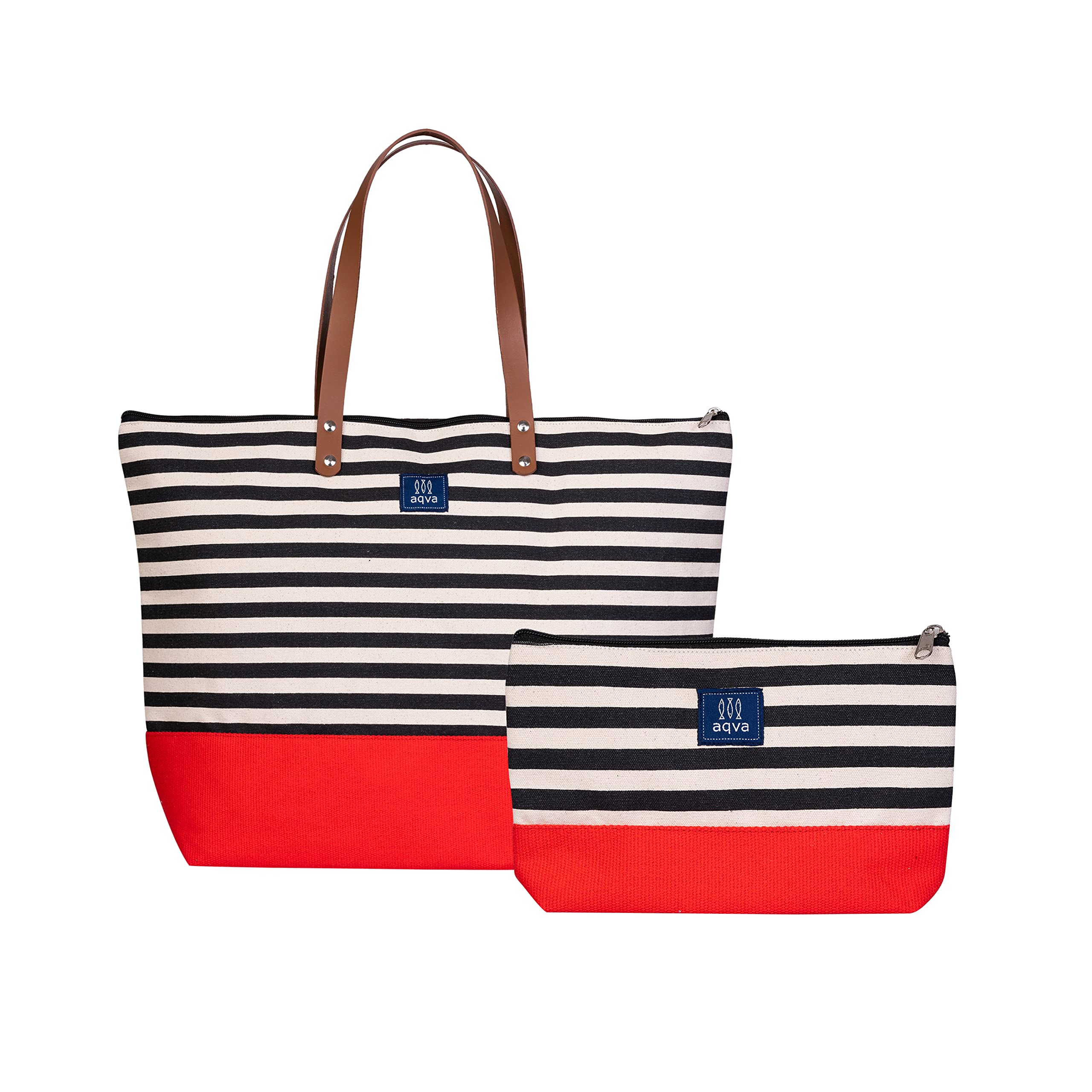 aqva Women's Tote Bag With Zipper Pouch, Printed Cotton Canvas Tote Bag/Shoulder Bag With Top Zip & Leather Handles, Handbag For Travel, Work, Shopping, Beach, Office-picture-38