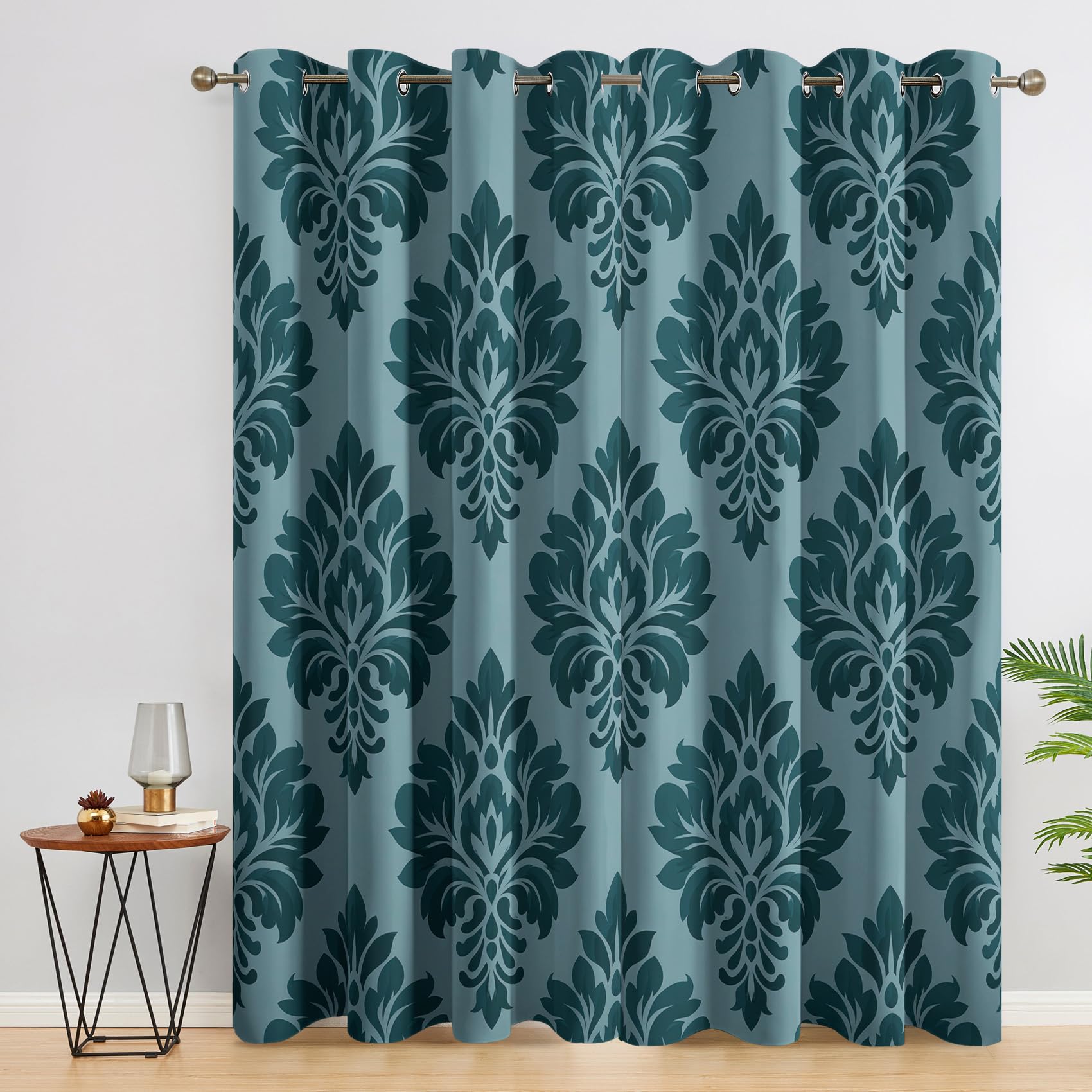 Rideau occultant turquoise 220 cm de hauteur avec motif imprimé baroque
