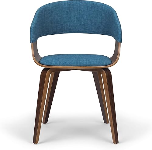 Miniatura 7 de SIMPLIHOME Lowell - Sillas de comedor – Marco tapizado de madera curvada con acabado de nogal y silla de cocina de tela estilo lino en azul, asiento
