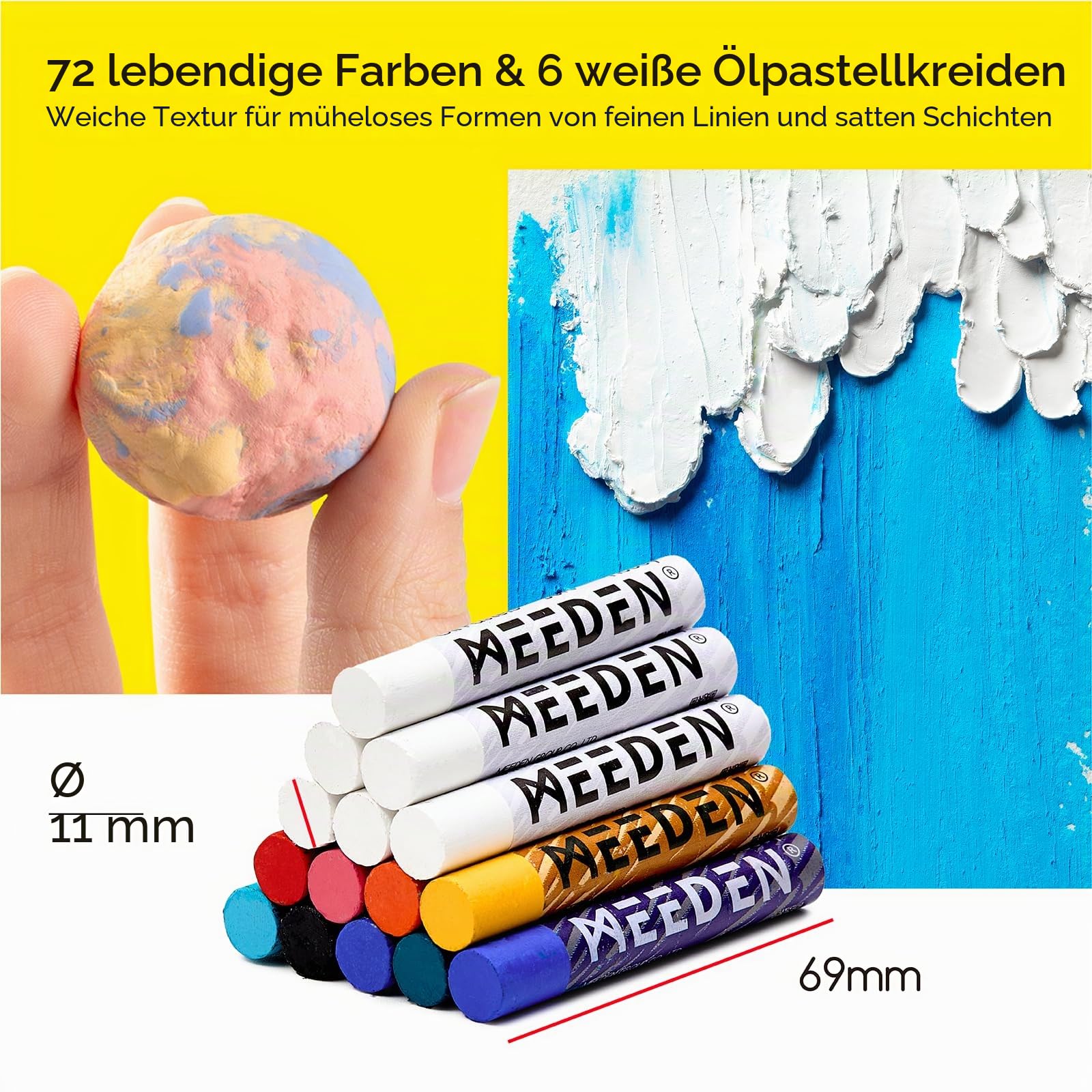MEEDEN Weiches Ölpastell-Set: 102-teiliges Ölpastell-Set mit 72 Farben und 6 weißen Pastellkreiden – All-in-One-Ölkreiden mit Papier, Palettenmesser, Abdeckband – Kunstbedarf für Künstler, Anfänger