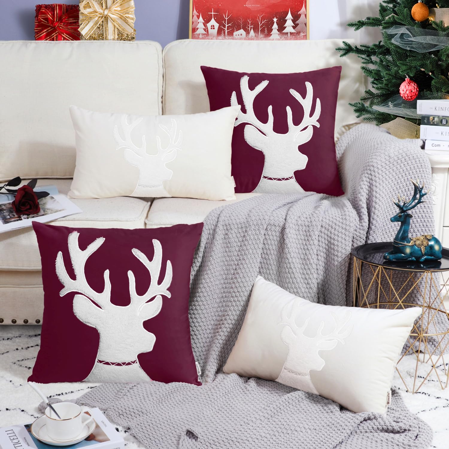 Housse De Coussin Noël Velours – Crèche Traditionnelle, Lavable, 50x50 Cm – Décoration Salon Chambre - 6