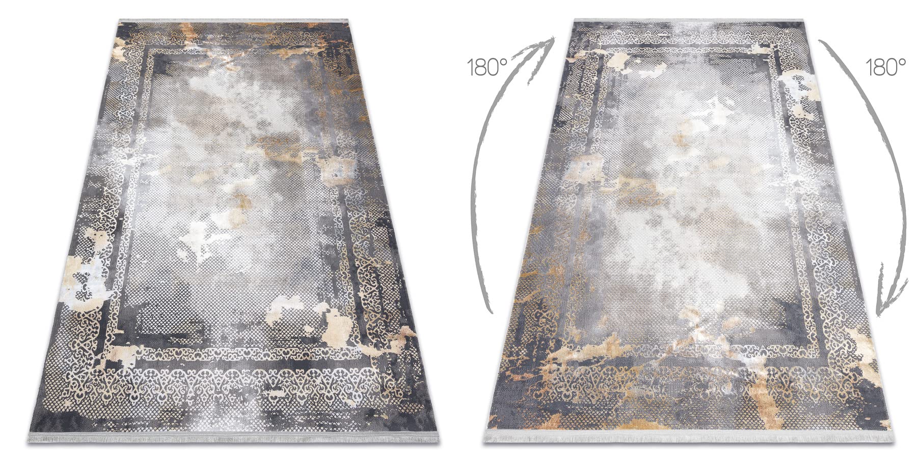rugsx Tapis Moderne Luce Tapis Chambre, Tapis de Salon, Tapis Artistique, Chambre Ado, Cadre Vintage - Tapis structuré Gris/Moutarde 77x150 cm
