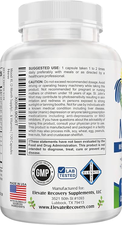 2-Month Mood Support Supplement (Mood-XL) | 13-Ingredient Calm & Balance Formula with 5-HTP, Ashwagandha, GABA & B-Vitamins | Mood Supplements | 60-Day Bulk Supply | 120 Capsules