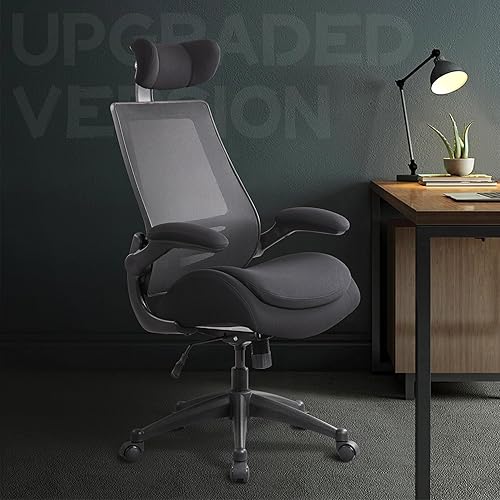 Miniatura 8 de BOLISS Silla de oficina ergonómica de malla de 400 libras, silla de escritorio con respaldo alto, reposacabezas ajustable con brazos abatibles,