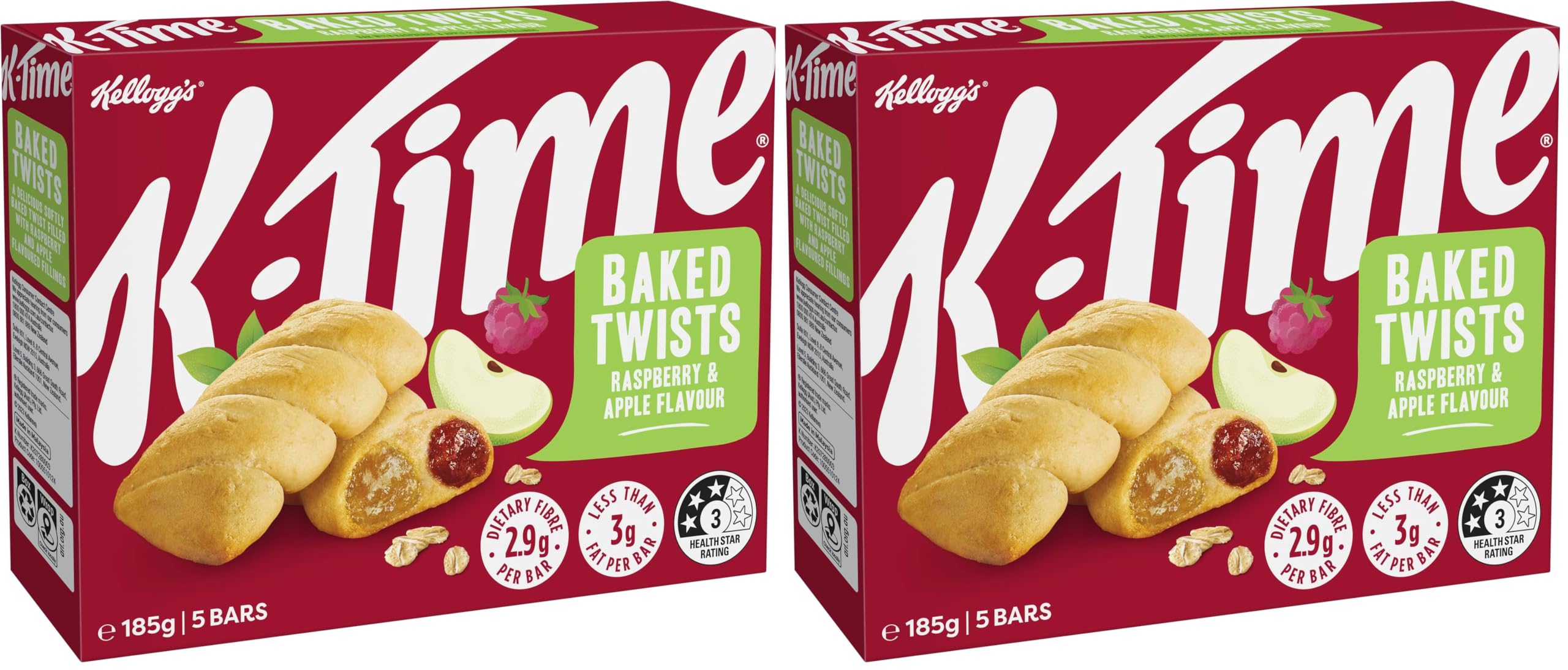 Kellogg's K-Time Baked Twists, Raspberry and Apple Flavour Snack Bars, 185g, 5 Count (Pack of 2) - 37 g (Pack of 10)