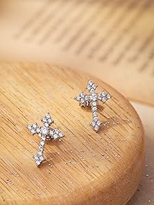 Amazon.com: Sacina Silver-tone Dainty Cross Stud Earrings for