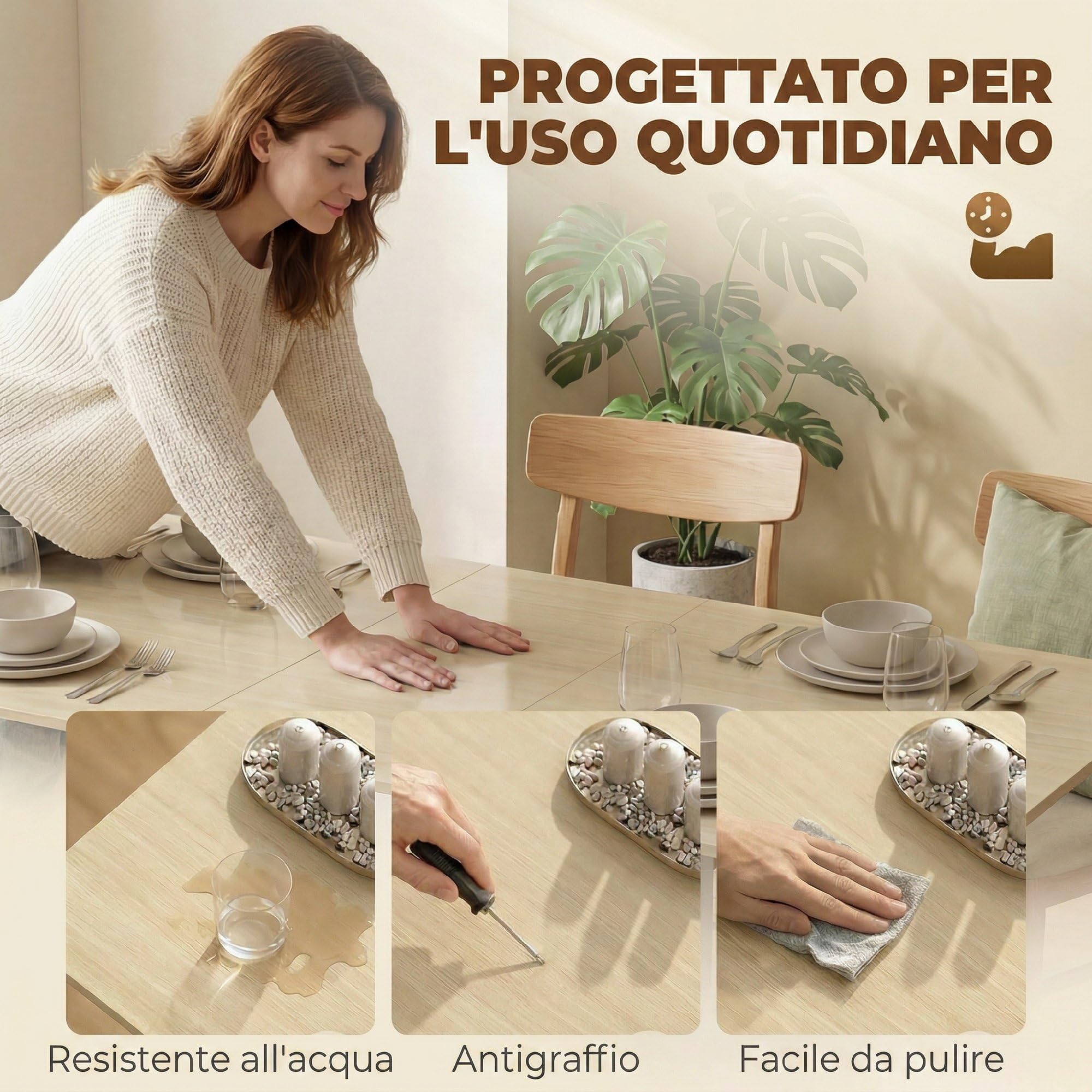 HOMCOM Tavolo da Pranzo Pieghevole per 6 Persone, 39-168x85cm Tavolo Cucina a Ribalta con Piano Grande, Gambe in Legno di Pino, 2 Cassetti e 4 Ripiani, Salvaspazio per Soggiorno, Color Legno e Bianco