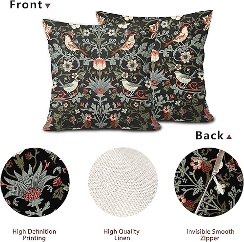 Miniatura 5 de Chinoiserie - Juego de 2 fundas de almohada coloridas de 18 x 18 pulgadas con diseño de pájaro floral naranja y verde salvia, fundas de almohada de