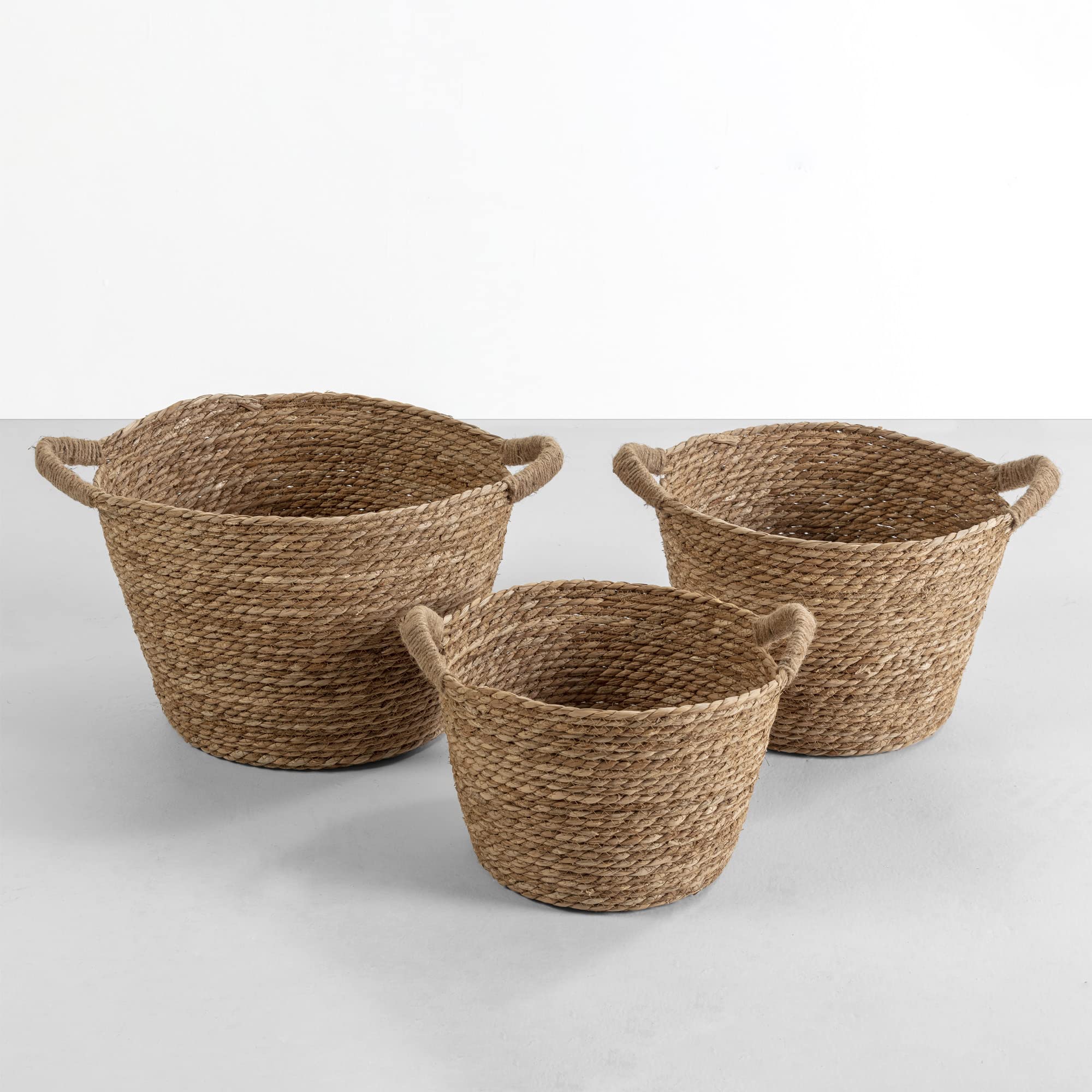 Set de 3 cestas Icia de fibra natural con asas