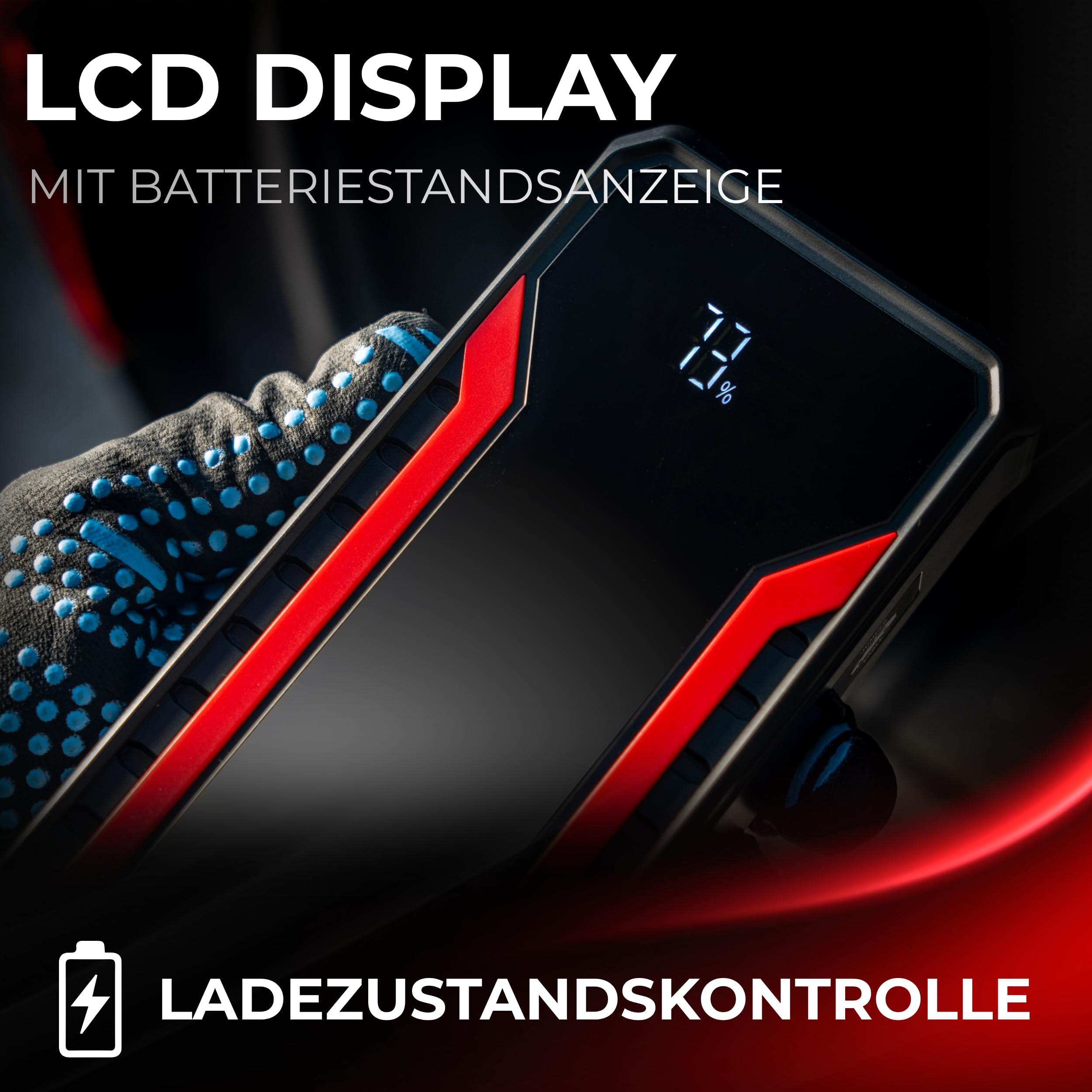 Jump Starter 12V 1800A, Powerbank DEDRA DEPP1201 Starthilfe mit 12000mAh Li-Ion Akku, Autobatterie Booster mit LCD-Anzeige und Sicherheitskabeln, Notstart von Diesel- und Benzinmotoren