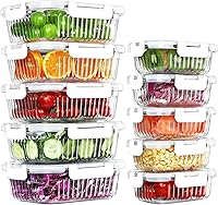Vista 8 de KOMUEE - Juego de 10 recipientes de vidrio para preparación de comidas con tapas, recipientes herméticos para el almuerzo, aptos para microondas