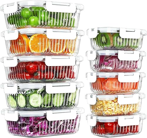 Miniatura 8 de KOMUEE - Paquete de 10 recipientes de vidrio para almacenamiento de alimentos, recipientes de preparación de comidas con tapas, loncheras de vidrio