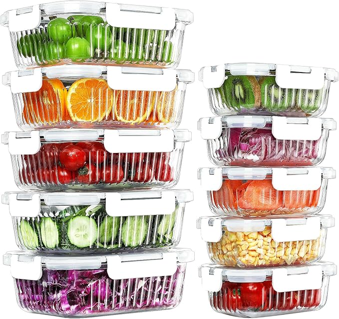 10 Packs Glass Food Storage Containers Set, Glass Meal Prep Containers with Lids, Airtight Lunch Containers, Microwave, Oven, Freezer and Dishwasher Safe, White