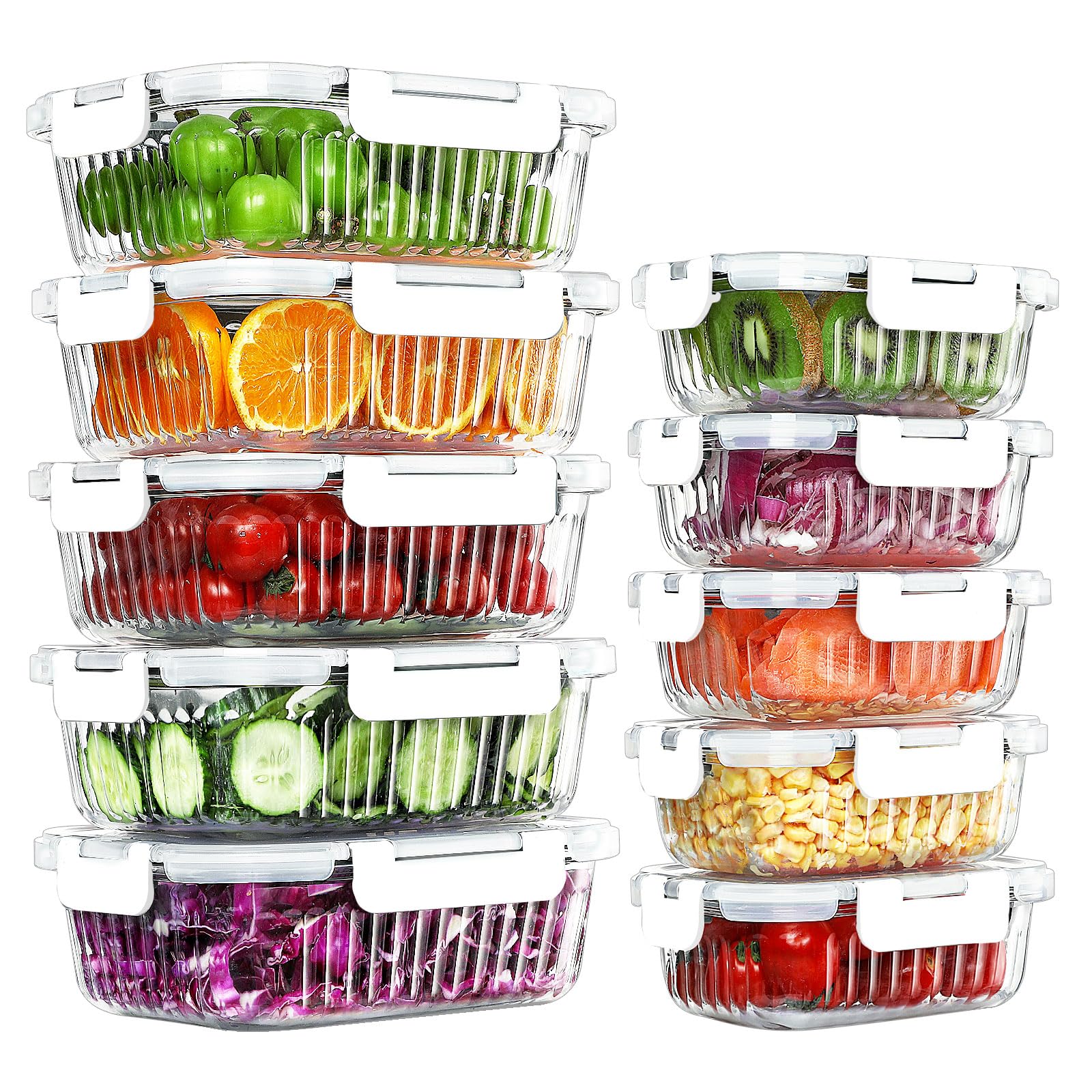 9 Pack Glass Food Storage Containers Set, Glass Meal Prep Containers with Lids, Airtight Lunch Containers, Microwave, Oven, Freezer and Dishwasher Safe, White