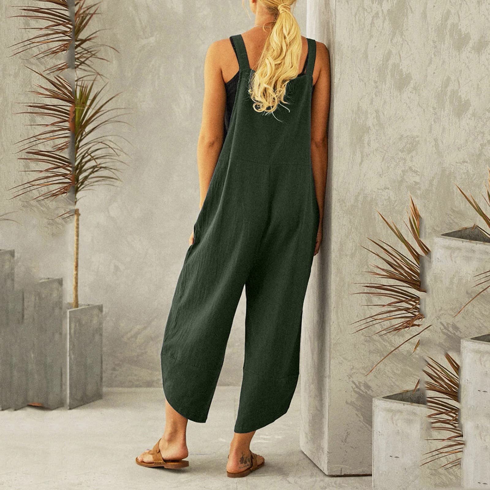 Générique Combinaison Femme Ete décontracté bouton poche mode barboteuse sangle longue solide combishort combinaison femmes combinaison