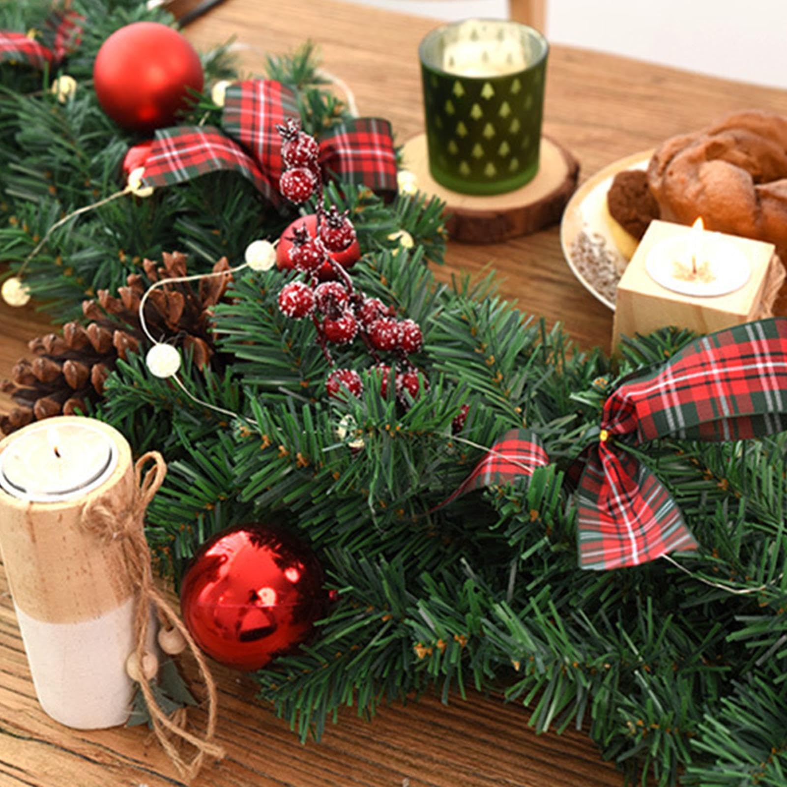 Künstliche Kieferngirlande 2,70 Meter Rote Beeren Kranzschmuck | Kamin Girlande Weihnachten mit Schleife Für Geburtstag Kamin Hochzeit Party Feiertag Winterfest Treppengeländer