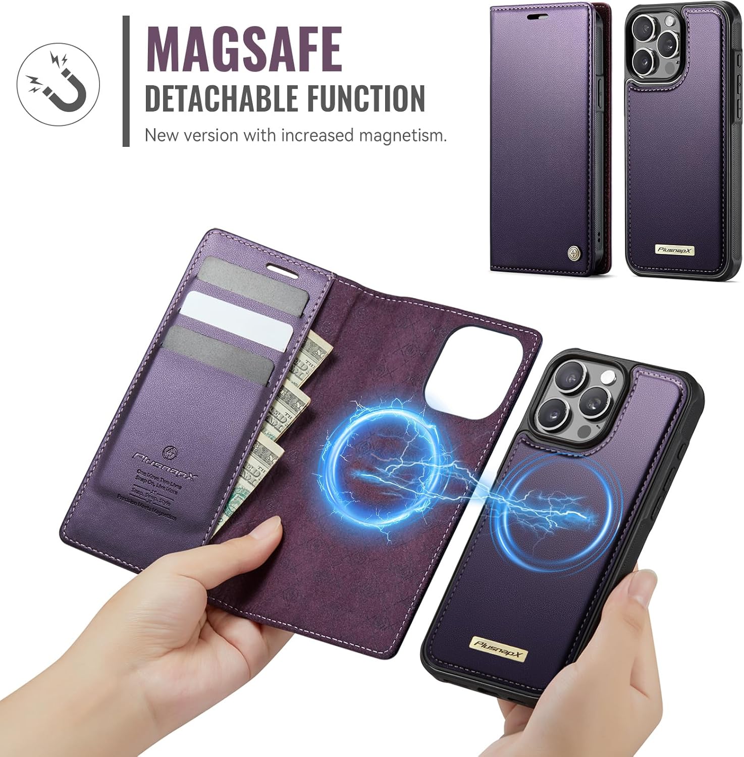 Wallet Case for iPhone 14 Pro Max Compatible with Magsafe, 2-in-1 PU Leather Flip RFID Blocking Card Holder Stand Shockproof Magnetic Detachable Cover for iPhone 14 Pro Max, Fashion Purple