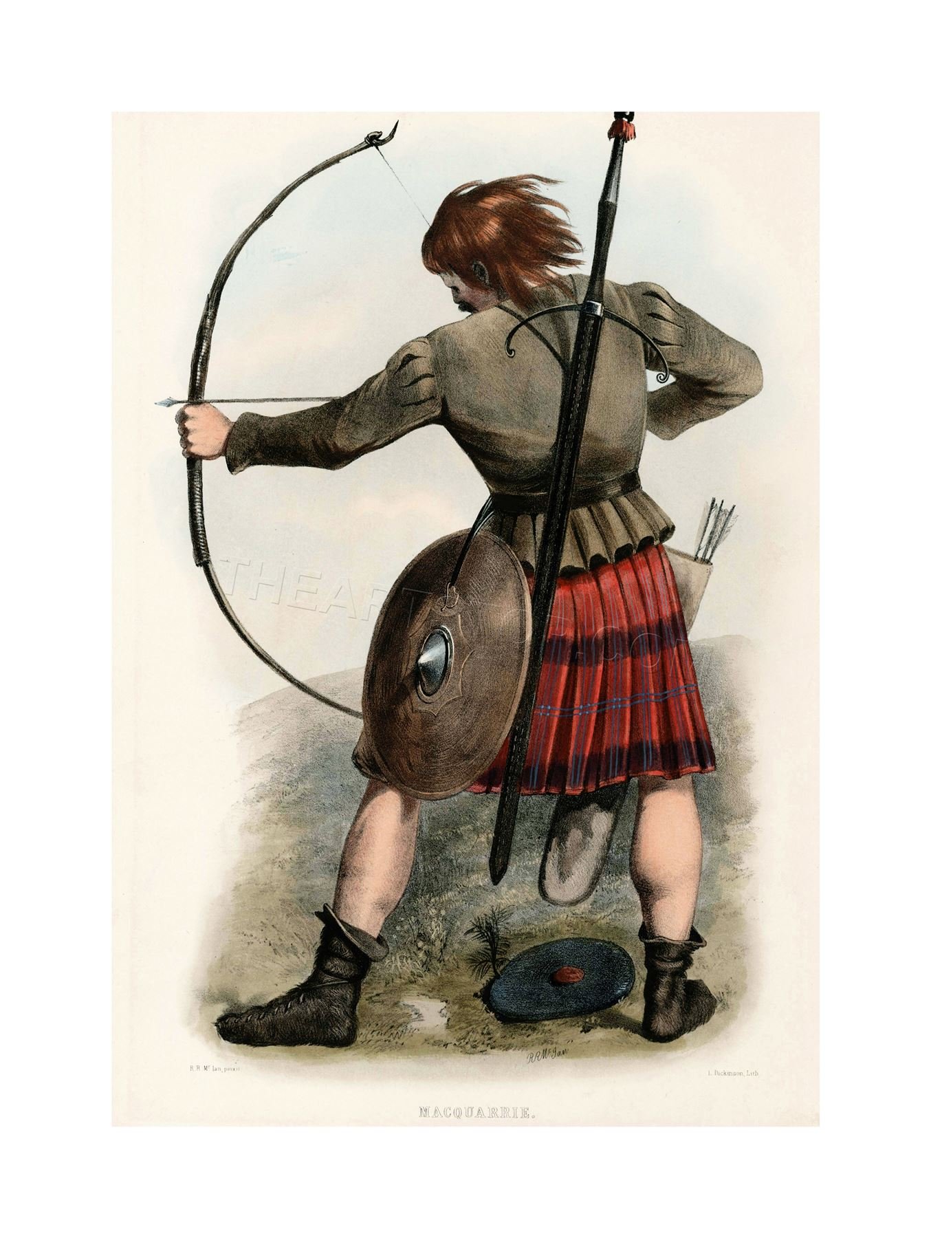 Wee Blue Coo Painting Highland Clan Scotland Tartan Macquarrie Wall Art Print