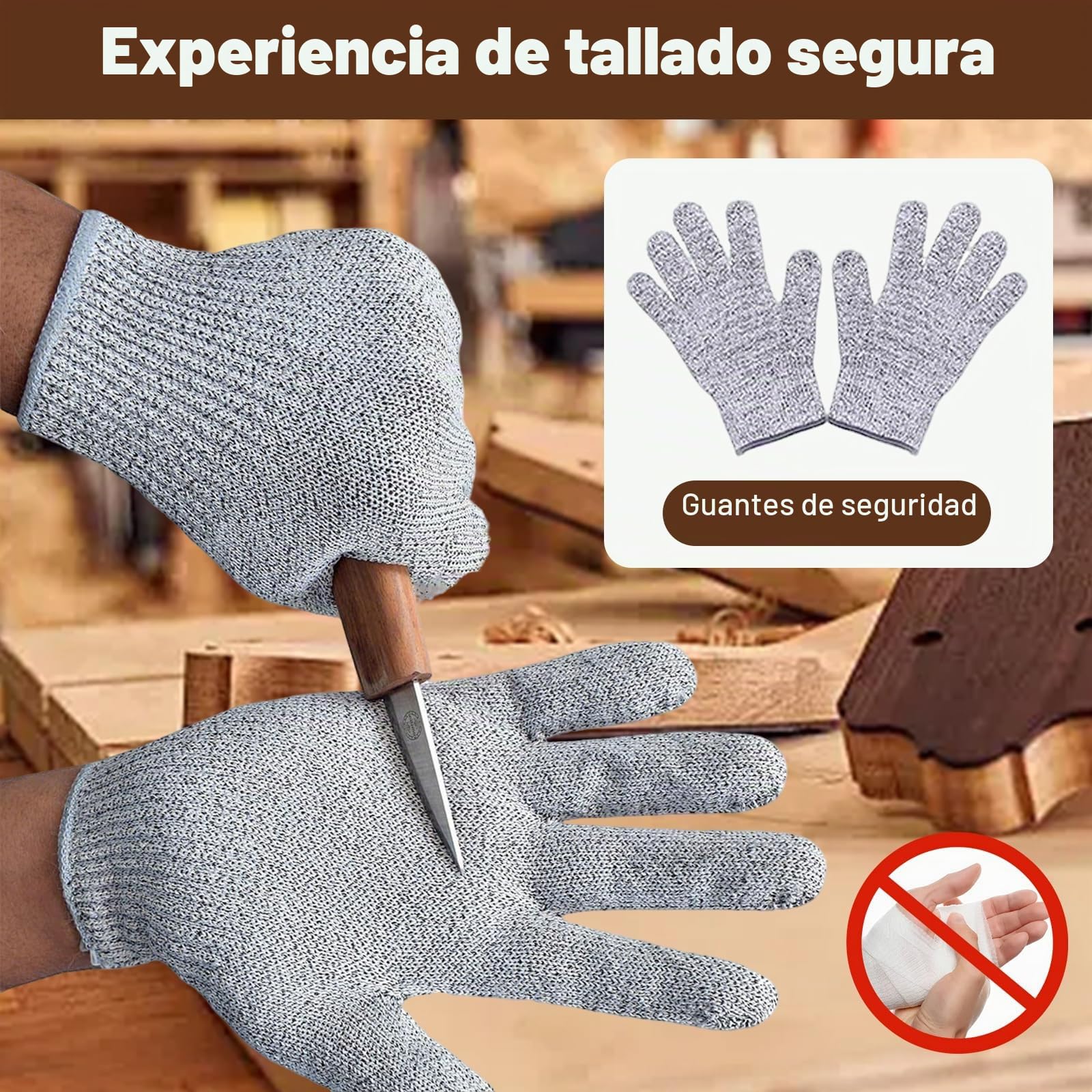 10Pcs Juego de herramientas tallado madera, kit para tallar madera principiantes con 5 Cuchillos de Talla, Guantes Anticorte, Herramientas para Principiantes y Profesionales