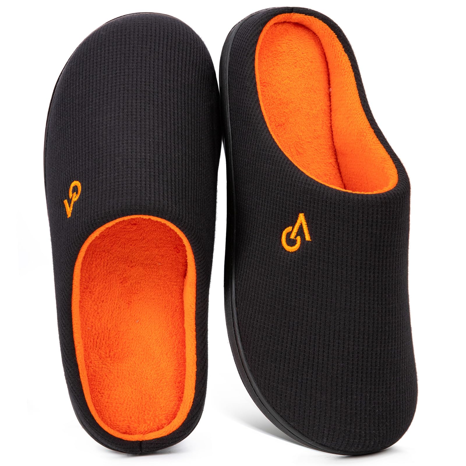 VeraCosy Mens Two Tone Memory Foam Slippers Orange 9-10 US