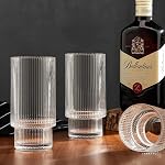 Qipecedm 6 Pack Ribbed Drinking Glasses - 16 oz Vintage Glass Cups, Highball Cocktail Glasses, Premium Iced Coffee Tumblers, Elegant Glassware for Water, Juice, Whiskey, Beer