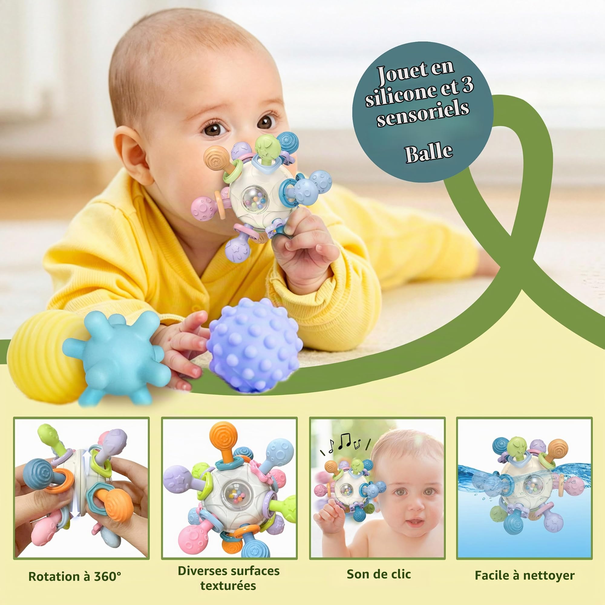 Montessori Jouet Bebe 6 Mois à 1 an, 6 en 1 Montessori Jeux d'eveil Bebe 6 9 12 Mois avec Xylophone en Bois, Trieur de Formes, Tour empilable en Bois, Boîte à Mouchoirs, Balles Sensorielles