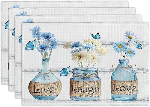 Miniatura 42 de Juego de 4 manteles individuales florales y colibríes, lavables, para decoración del hogar, fiesta, interior, cocina, comedor, 12 x 18 pulgadas