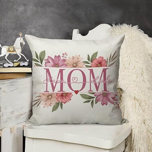 Miniatura 7 de Custom Pillow with Name,Printed in USA,18"x18" Personalized Linen Pillow Cover for Mom, Custom Gifts for Mother's Day (Style-1)