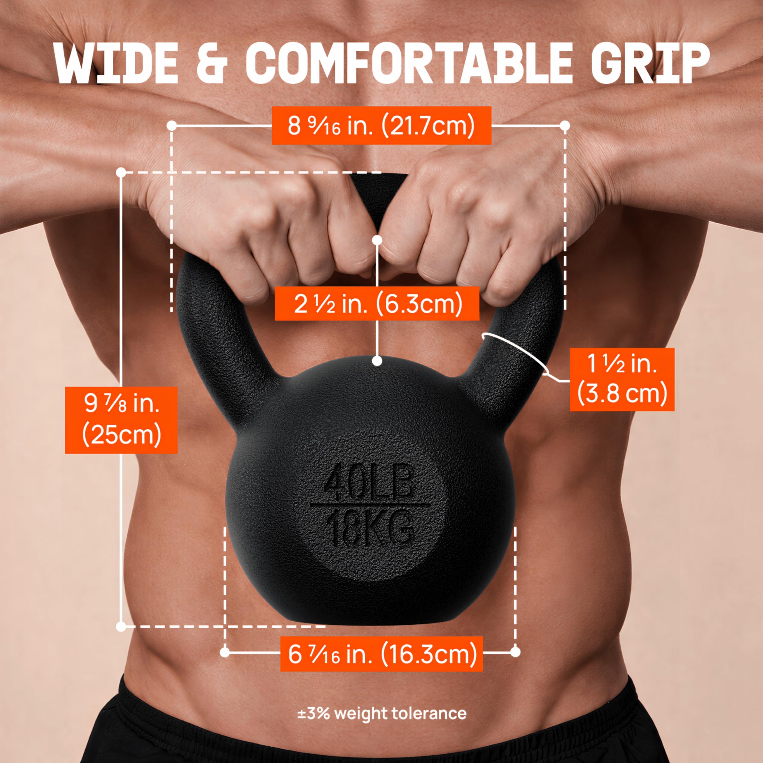 Yes4All 2-20kg Cast Iron Kettlebells, Kettlebell Weights Set, Black Kettle Bell